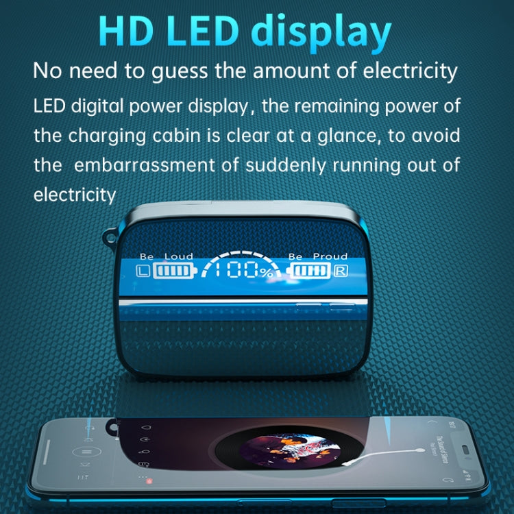 Écouteurs sans fil Bluetooth 5.1 TWS M9, affichage numérique miroir, avec boîtier de chargement et lampe de poche, prise en charge tactile, Siri et affichage de la batterie, M9 (noir)